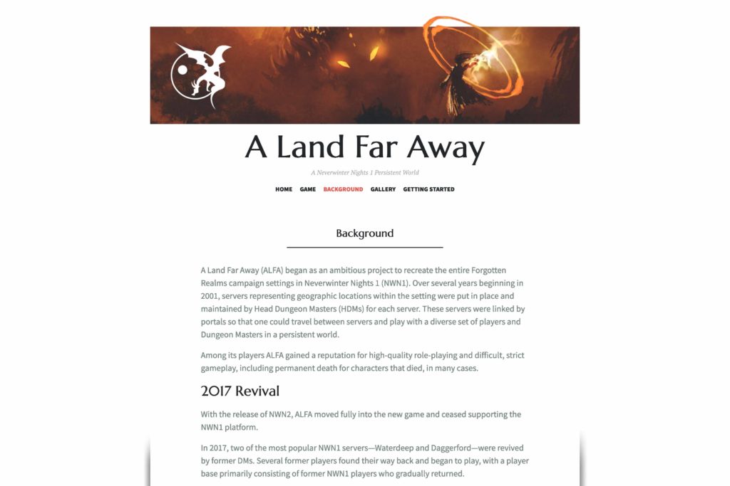 A Land Far Away Home Page Screenshot